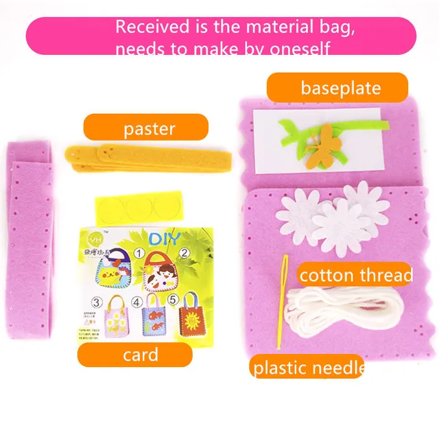 DIY Training Toy Children Mini Bags Non-woven Cloth Colorful Handmade Bag Cartoon Animal Children Handbags Children Sewing Toy 3