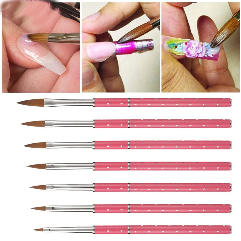 

Nail Brush Crystal Pen Pure Kolinsky Hair Acrylic Round Nail Brush Size 2/4/6/8/10/12/ Nail Tool 2021
