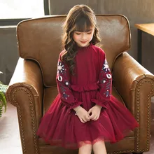 Платье для девочек Новинка года; сезон осень-зима; хлопковая одежда для маленьких девочек модные бархатные вечерние платья трапециевидной формы с длинными рукавами для девочек теплая одежда для детей