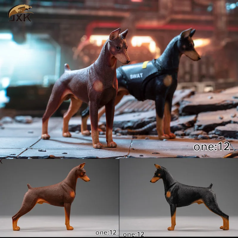 

JXK 1/12 Dobermann Doberman Pinscher Figure Pet Police Dog Animal Model Decor Toy Ornaments for Children Adults Kids Xmas Gift