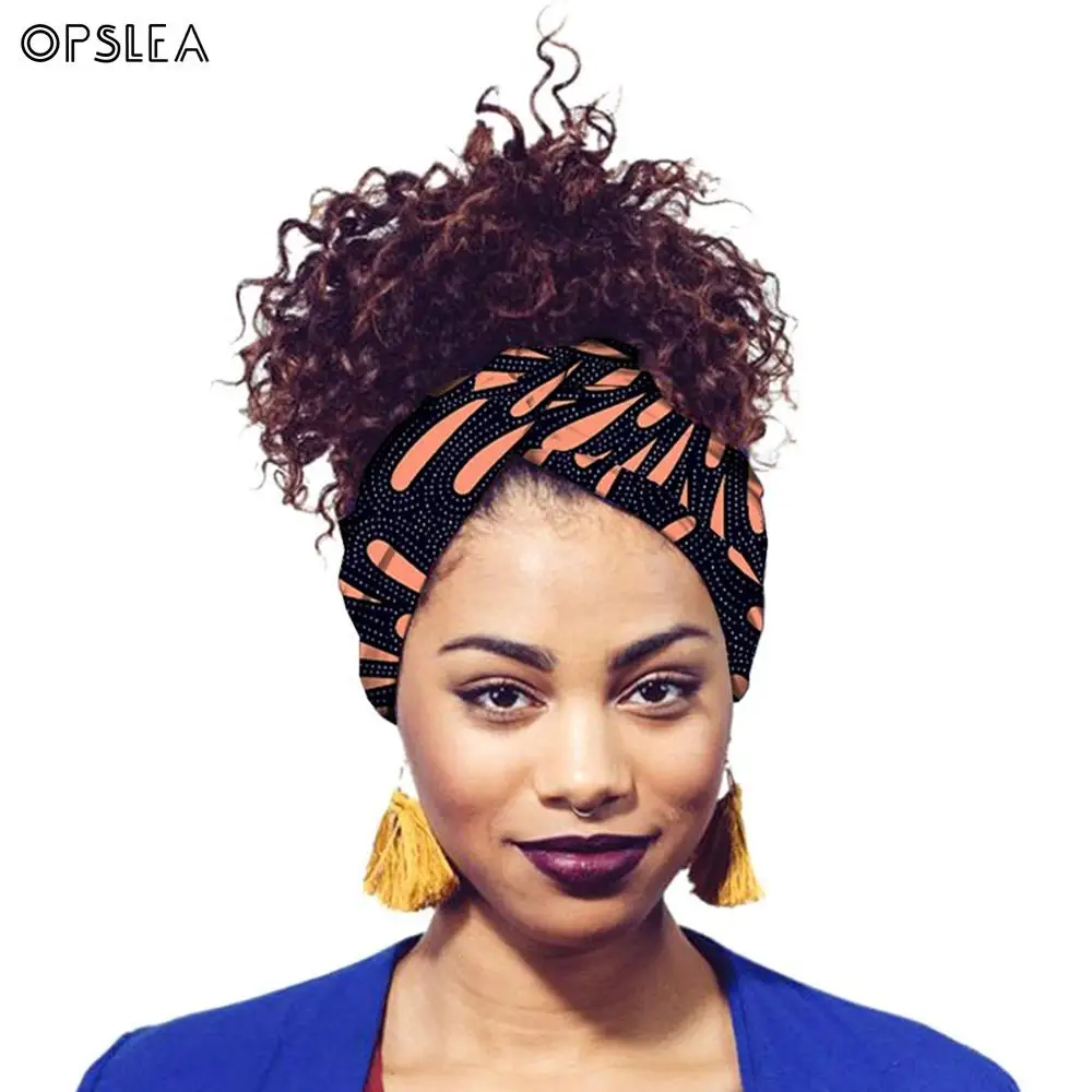 Opslea Dashiki African Women Print Cotton Turban Headband Hair Strap African Head Wraps Batik Dyeing Tribal Printed Headscarf