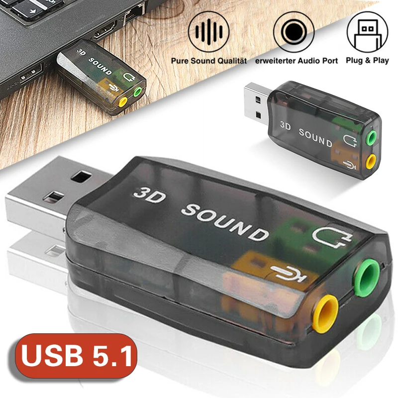 

USB To 3.5mm Mic / Headphone Jack Stereo Headset Audio 3D Adapter 5.1 Sound Card Channels Stereo Sound Card Audio Adapter