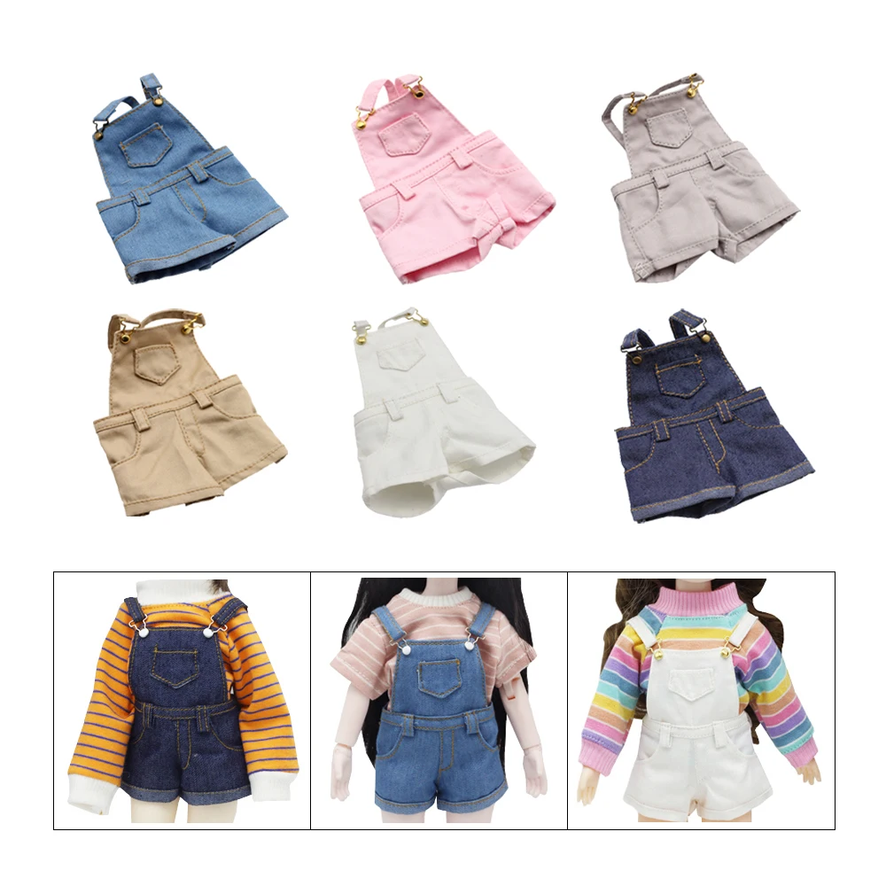 30cm 1/6 BJD Fashion Doll Denim overalls pants For SD YOSD doll clothes and sleeve T-shirt set doll accessories doll clothes