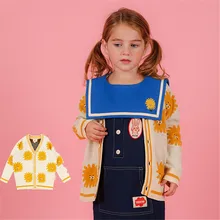 Корейский Зимний вязаный кардиган для маленьких девочек; кардиган вязанный с рисунком солнца; Модная брендовая Дизайнерская одежда для детей; милое осеннее пальто