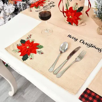 

Christmas Cartoon Dining Table Mats Drink Coasters Cotton Linen Pads Home Durable Reusable Festival Decor Kitchen Accessories