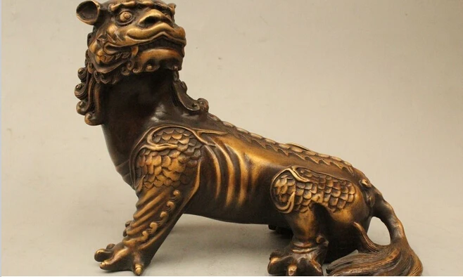 823++ " Китайская народная Бронзовая статуя фэншуй Pixiu Beast Unicorn Kylin Lion скульптура