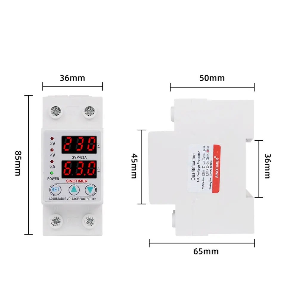 SINOTIMER SVP-63A предохранитель напряжения 230 В 63A регулируемый, автоматический восстановление под/более релейный выключатель защитное устройство с светодиодный