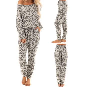 

New Arrival 2pcs Women Leopard Print Tracksuit Leisure Suit Long Sleeve Top Pencil Pant Casaul Sportswear Sets Female Pants Suit