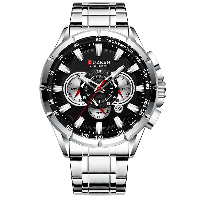 silver black CURREN Мужские часы, креативные, большой циферблат, мужские часы, Топ бренд, Роскошные Синие кварцевые часы, мужские часы с хронографом, Relogio Masculino - Цвет: silver black