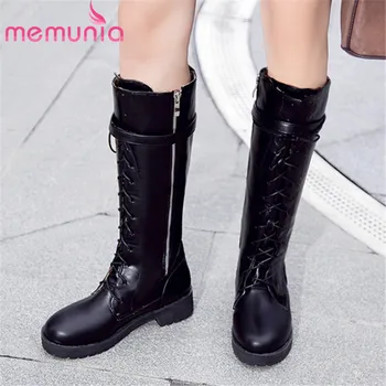 

MEMUNIA 2020 new arrival knee high boots women round toe zip solid colors winter boots fashion comfortable low heel shoes woman