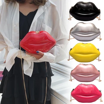 

Women Fashion Sexy Lips Chain Shoulder Mini Messenger Crossbody Bag Zipper Mobile Phone Pu Ladies Day Clutch Purse Handbag TY53