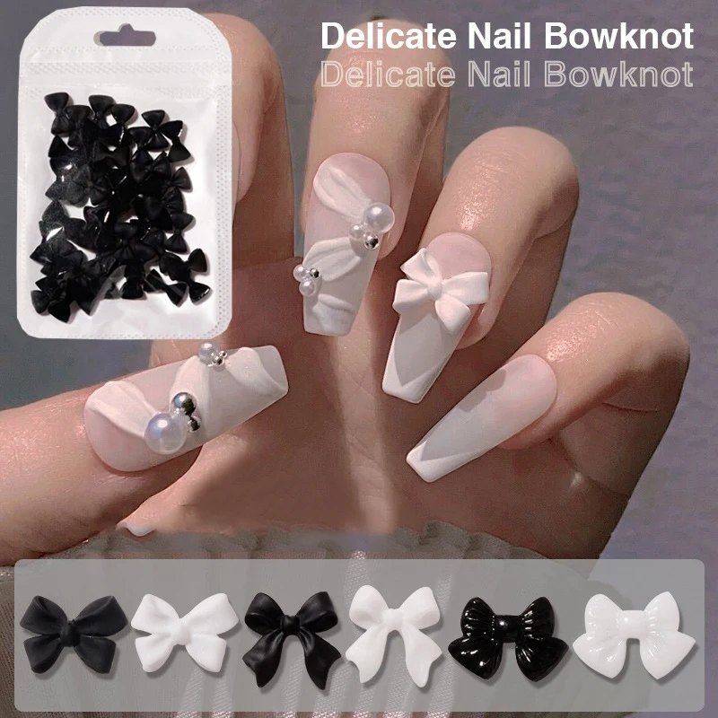 10pcs Black White Alloy Bowknot Nail Charms 3D Metal French Ribbon Bows  With Pearl Nail Rhinestone DIY Press on Nail Accessories - AliExpress