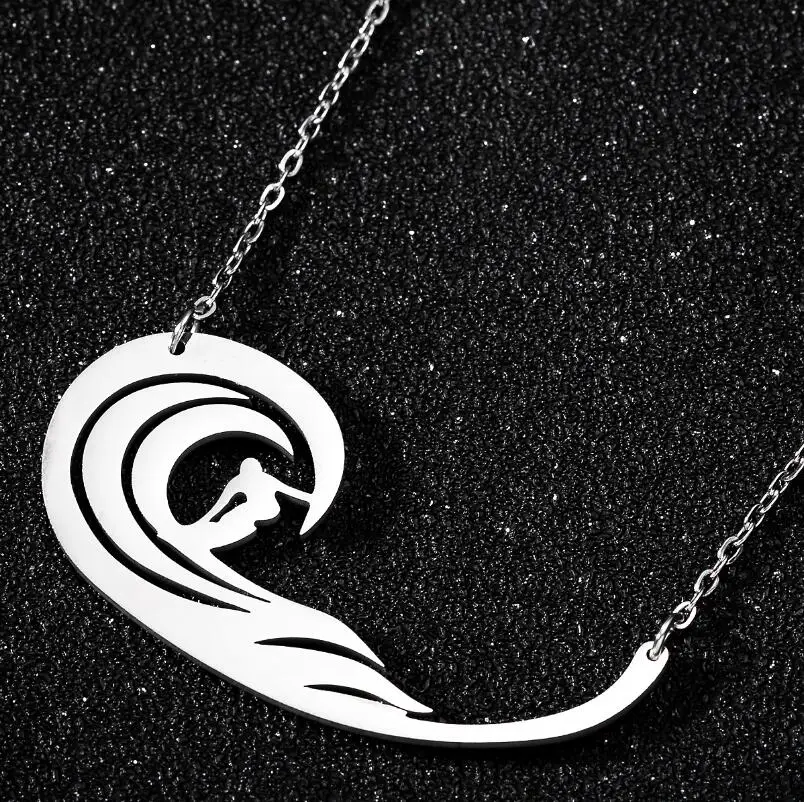 Punk Sport Necklace Stainless Steel Men in the Wave Surfing Charm Necklaces Ocean Jewelry Lover Club Gifts | Украшения и