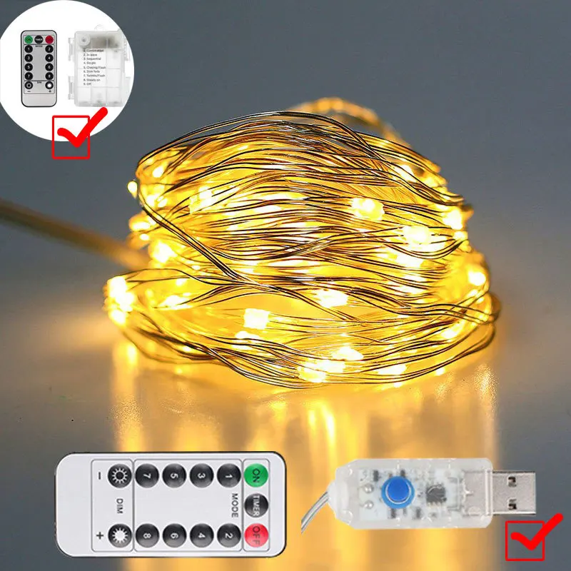 

Fairy Lights Battery Operated & USB Powered LED String Lights Remote Control Timer Twinkle String Lights 8 Modes Firefly Lights