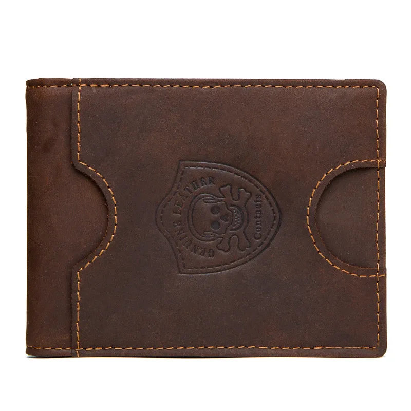 RFID Wallet Men's and Women's Real pickup Card set retro Mad Horse Cowhide short Zero Wallet Unisex