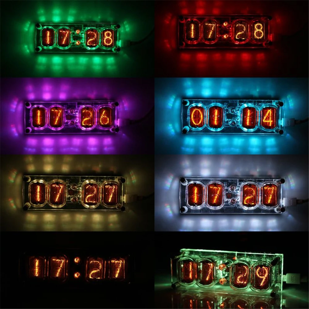 Orologio Digitale IN-12 Con Tubi Nixie A LED RGB – 4 Bit, Custodia In Acrilico Trasparente, Luci Sette Colori