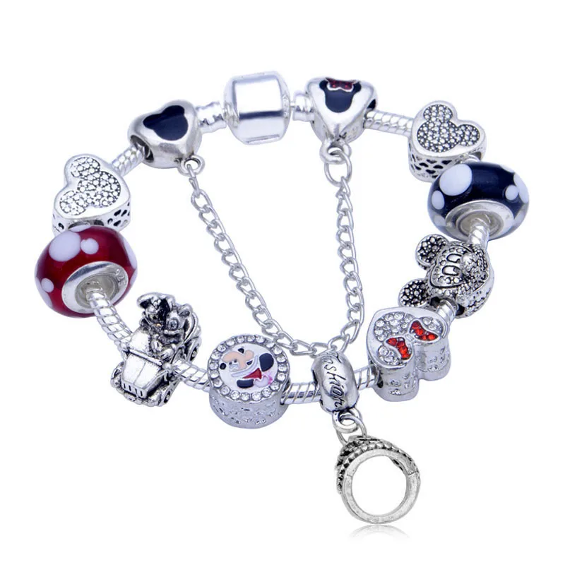 Браслет Pandora с изображением Микки и короны детский корейский простой браслет