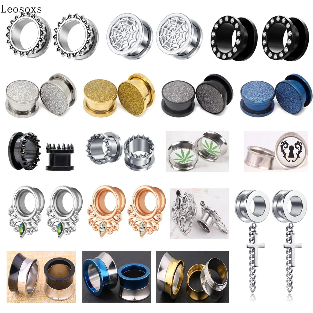 

Leosoxs 2pcs 316l Surgical Steel Ear Flesh Tunnel Plugs Ear Piercings Earlets Screwed Earring Expander Gauges Piercings