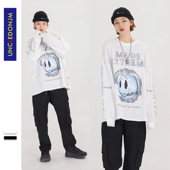 

Smile face plus size harajuku t shirt long sleeve korean clothes Top Streetwear Hip hop harajuku T Shirt ME-350