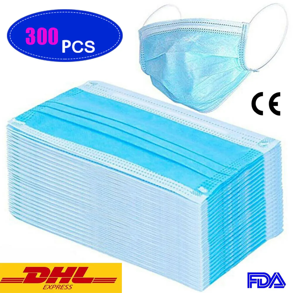 

DHL Fast Delivery 300PCS Face Mask Disposable CE Certificate Unisex Face Mask Blue Protective Cover Masks Disposable Mouth Mask