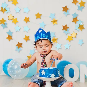 

4M Bright Gold Blue Paper Garland Star String It's A Boy Baby Shower Banners Wedding for Party Home Wall Hanging Decoration