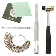Ювелирные наборы измерительных инструментов, с кольцом оправы и измерители размера кольца модель, пальчиковые мерки, резиновые молотки и ткань для полировки серебра