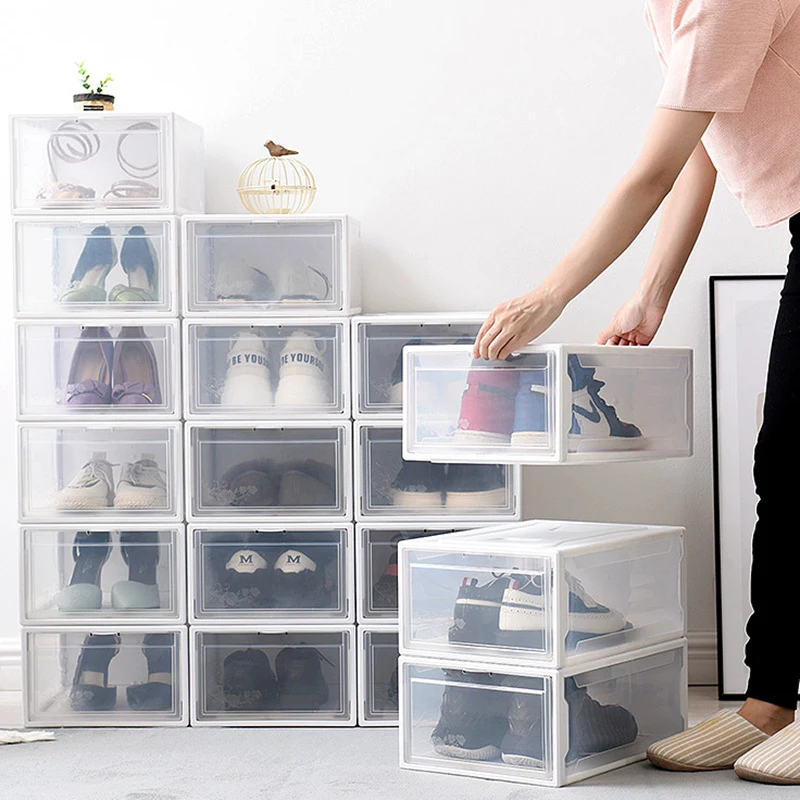 Plastic Stackable Shoe Storage Boxes Sneakers Box Shoe Box Storage