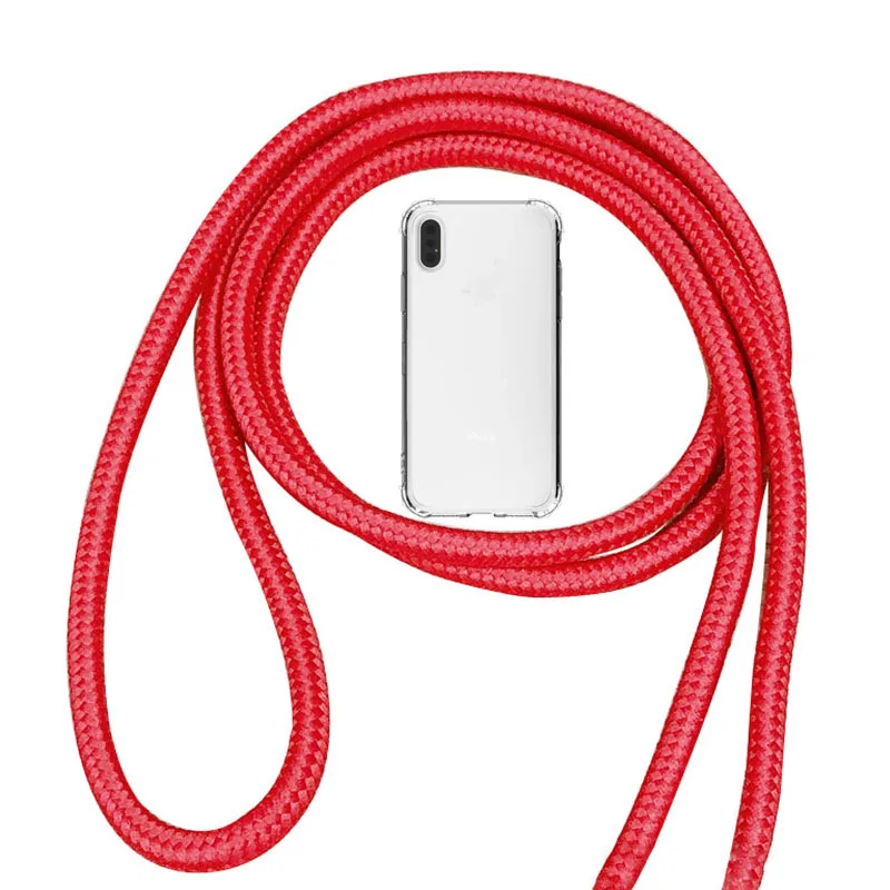 red Кроссбоди шнурок Ожерелье Веревка Прозрачный чехол для телефона для iPhone 11 Pro Max XS MAX XR X 10 7 8 6 6s plus 5 5SE ремешок шнур крышка - Цвет: red