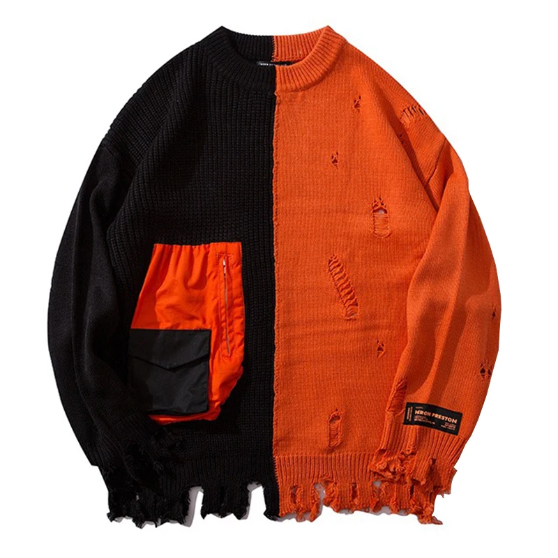 

New Color Block Patchwork Knit Sweaters Men/Women 2019 Hip Hop Winter Casual Pullover Sweater Fashion Loose Long Sleeve Sweaters