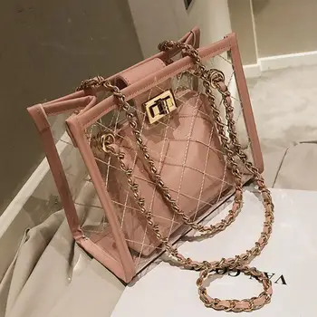 

Transparent Jelly Big bag 2019 Fashion New High Quality Women's Designer Handbag High capacity Chain Shoulder Messenger Bags #50