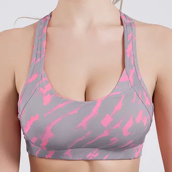 

Sports Bra Camouflage Print Underwear High Elasticity No Rims Fitness Training Cross Strap Vest XRQ88