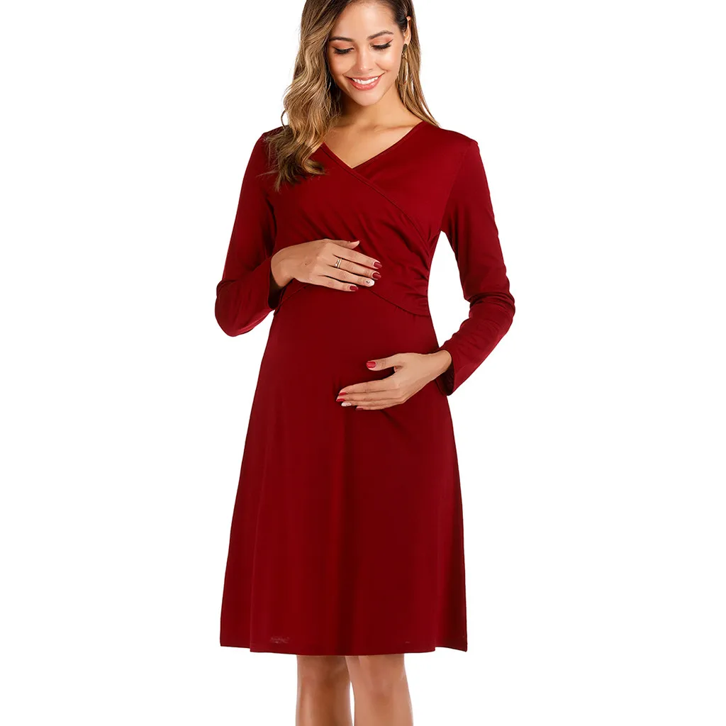 ARLONEET/женские платья, длинная Пижама для беременных, однотонное платье для беременных, vestidos para embarazada