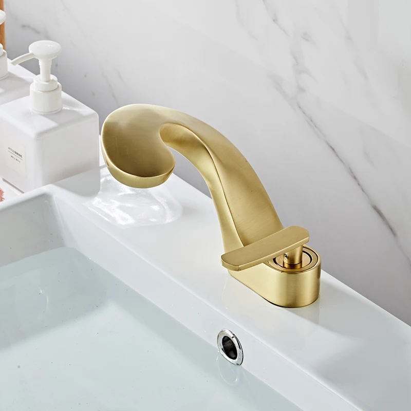 brush gold Кран для раковины, кран для раковины из золотой латуни, кран для раковины с одним отверстием, кран для холодной и горячей воды, кран для раковины, смеситель для ванной комнаты Torneira - Цвет: brush gold