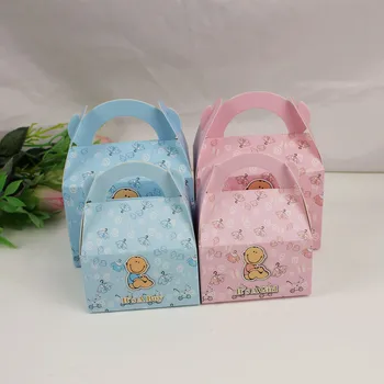 

10pcs Cute Candy Box Baby Foot Blue And Pink Paper Gift Boxes Decoration For Kids Birthday Party DIY Baby Shower Supplies