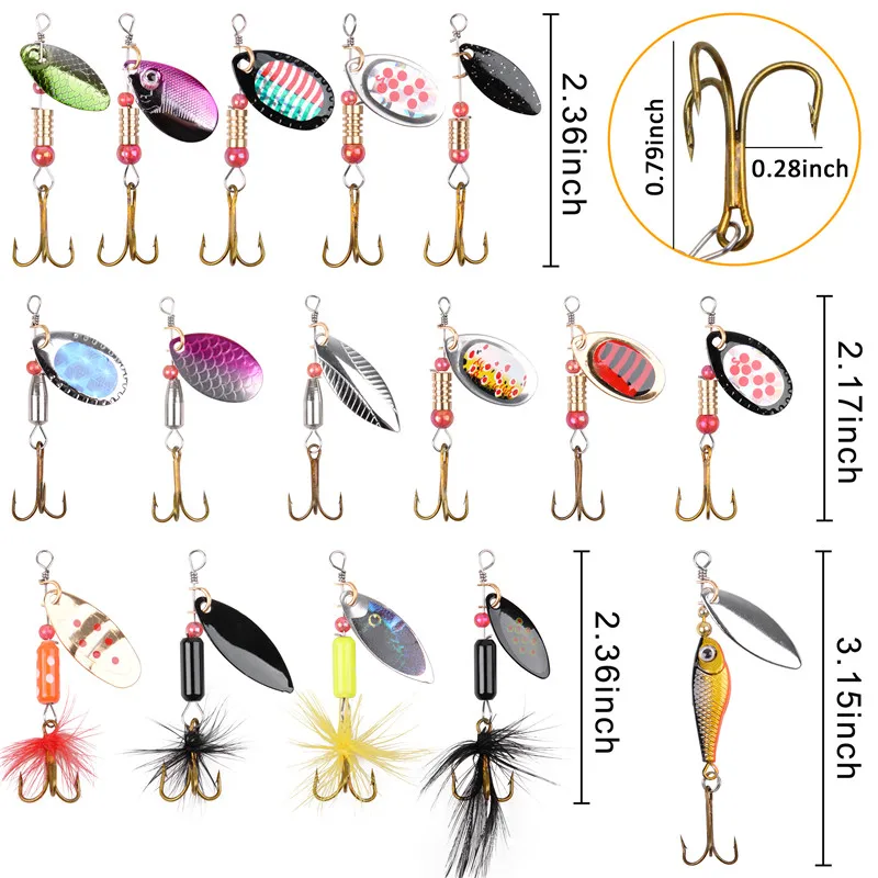 Description Picture 2 of item5/10/16Pcs Spinner Fishing Lures Spinner bait Spoon Lures with Feather Treble Hooks for Pike Trout Salmon Bass Spinner Lure