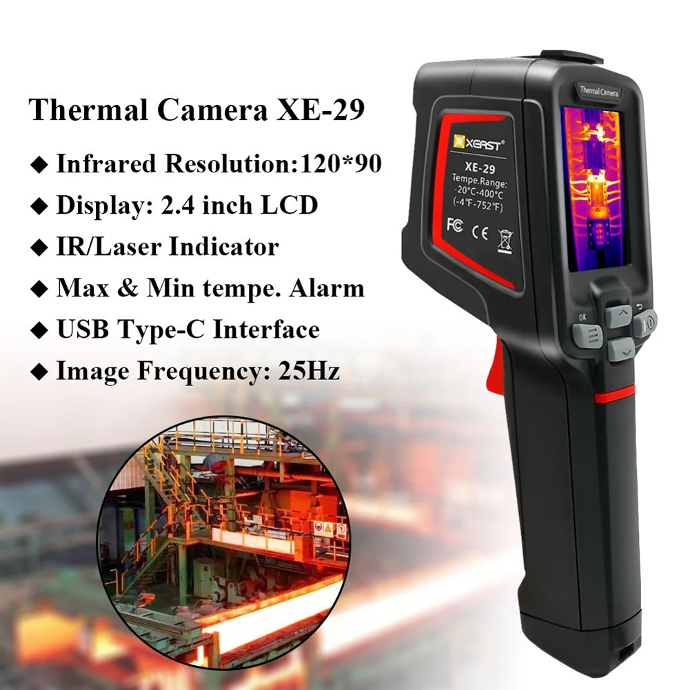 US $101.66 XE29 24 Inch LCD Display Screen 12090 Infrared Radiation Resolution Thermal Camera Thermal Imager IR Indicator Thermal Camera