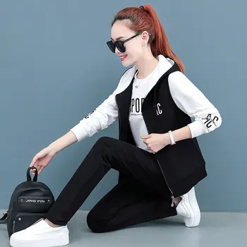 

Rlyaeiz Korean Spring Tracksuit Women Sporting Wear Autumn Fashion Casual Hoodies + Pants + Vests 3 Piece Set Women Sweat Suit