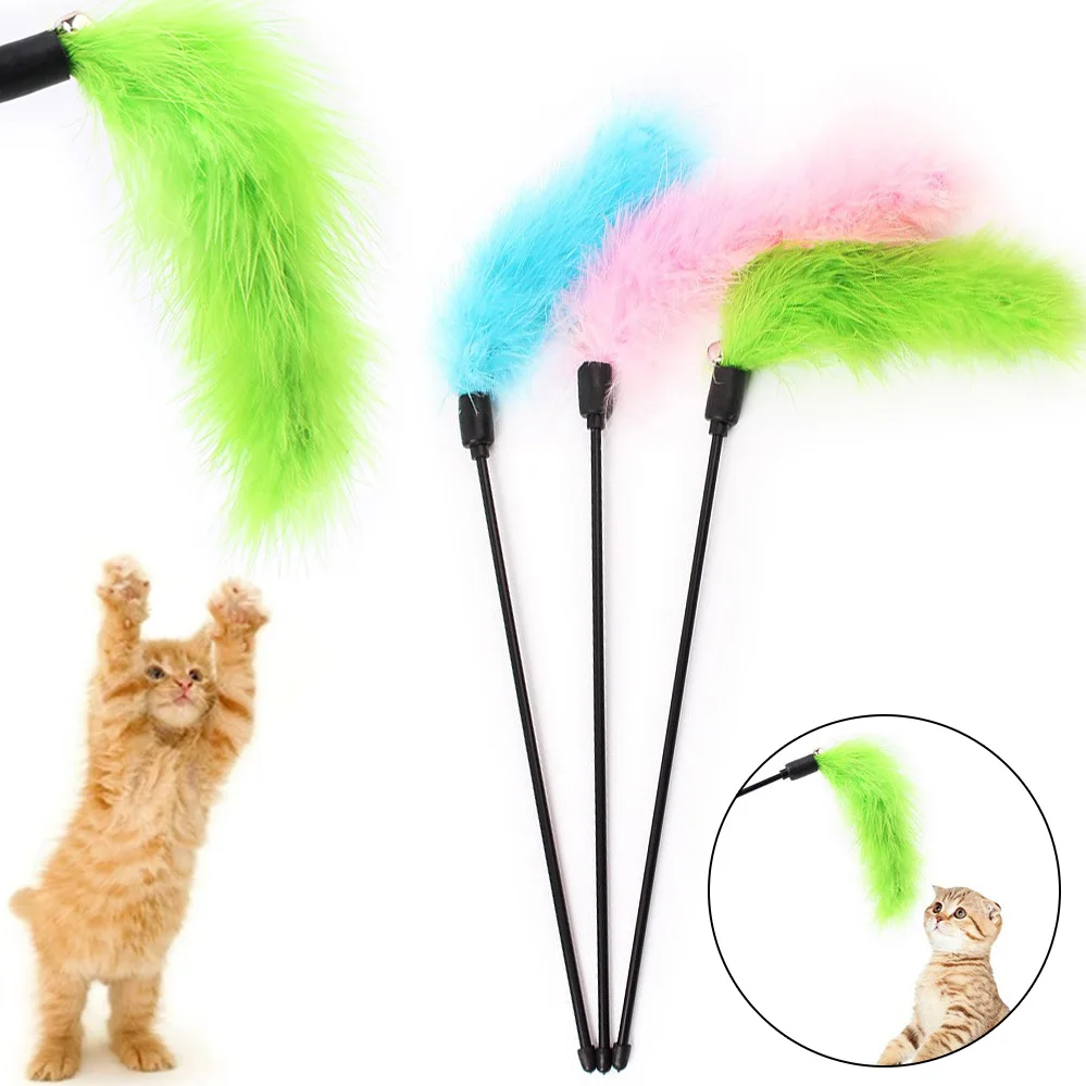Забавный Кот Игрушка Pet интерактивная игрушка для кошек Цвет Фул перо индейки в