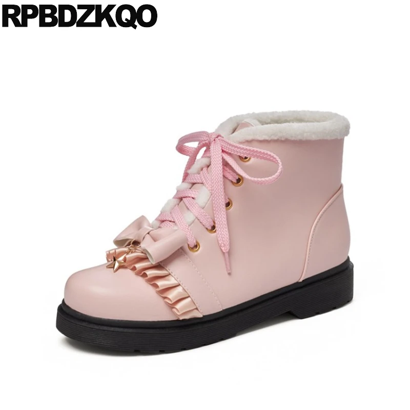 De blanca 10 Linda Lolita de tamaño japonés suave plana tobillo Kawaii Plus Rosa Zapatos impermeables botas de invierno botas mujeres arco 11|Botas hasta el tobillo| - AliExpress