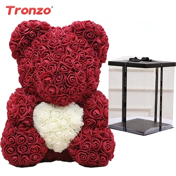 

DropShipping 40cm With Heart Red Teddy Bear Rose Flower Artificial Soap Flower Decoration Women Valentines Gift to Girlfriend