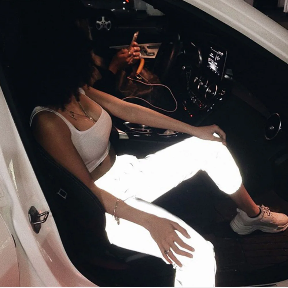 

Shine Hip Hop Reflective Beamed Sweatpants Fashion 2019 Female Loose Dancing Trousers Plus Size Joggers Streetwear Pants
