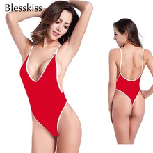 Сексуальный сдельный купальник, женский купальник, женские одноцветные стринги с v-образным вырезом, открытая спина, монокини, купальник, 2XL, красный, черный, белый