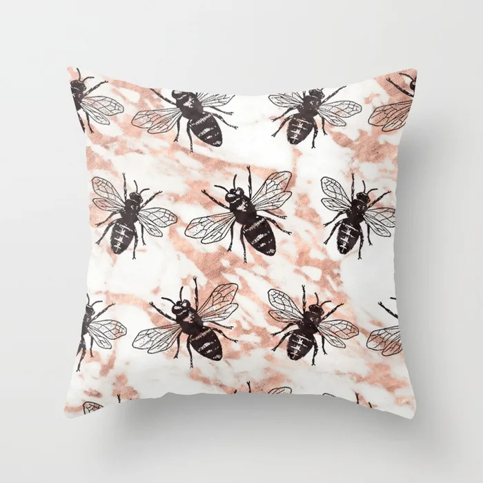 bees-on-rose-gold-marble-pillo