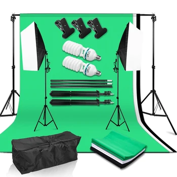 

Photography Photo Studio Softbox Continuous Lighting Kit With 2x2m Background Frame 3pcs Backdrop Carry Bag for Product Shooting