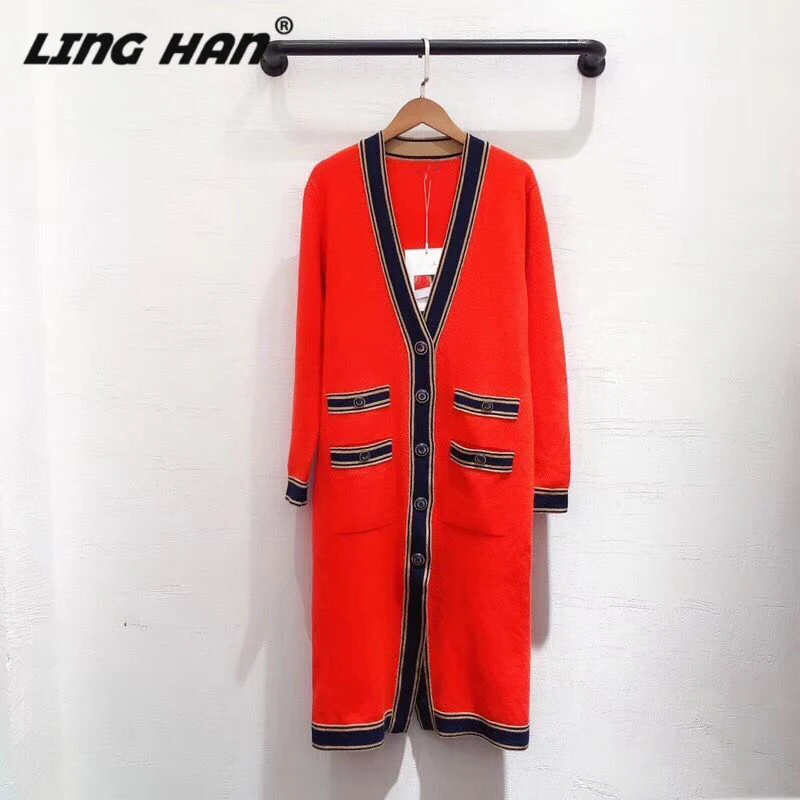 ^Cheap LINGHAN New cashmere cardigan long-sleeved knitted sweater casual single-breasted pocket sweater women's quality cardigan 2020
