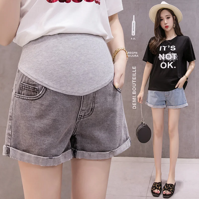Denim Shorts Pregnant-Pants Summer Maternity Stretch Curling-Holes Belly Fashion