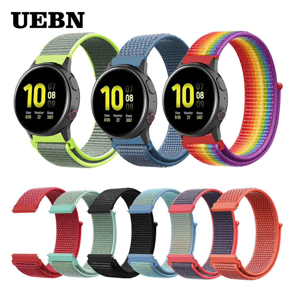 UEBN 20 мм 22 мм нейлоновый спортивный ремешок сменный ремешок для samsung Galaxy Active 2 44 мм 40 мм браслет gear S3/Sport/S2 ремешок для часов
