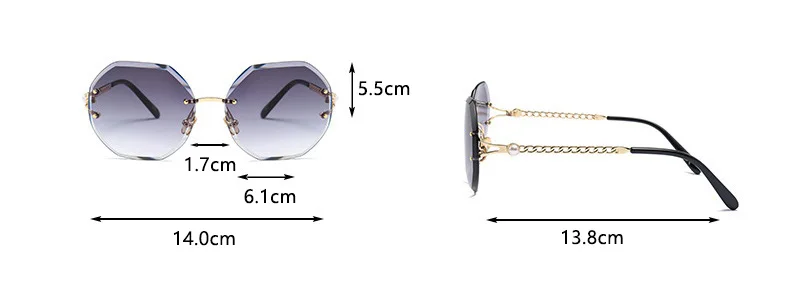 Fashion Rimless Oval Sunglasses Women Pearl Arms Metal Gradient Brown Transparent Round Glasses Elegant Eyewear Feminino