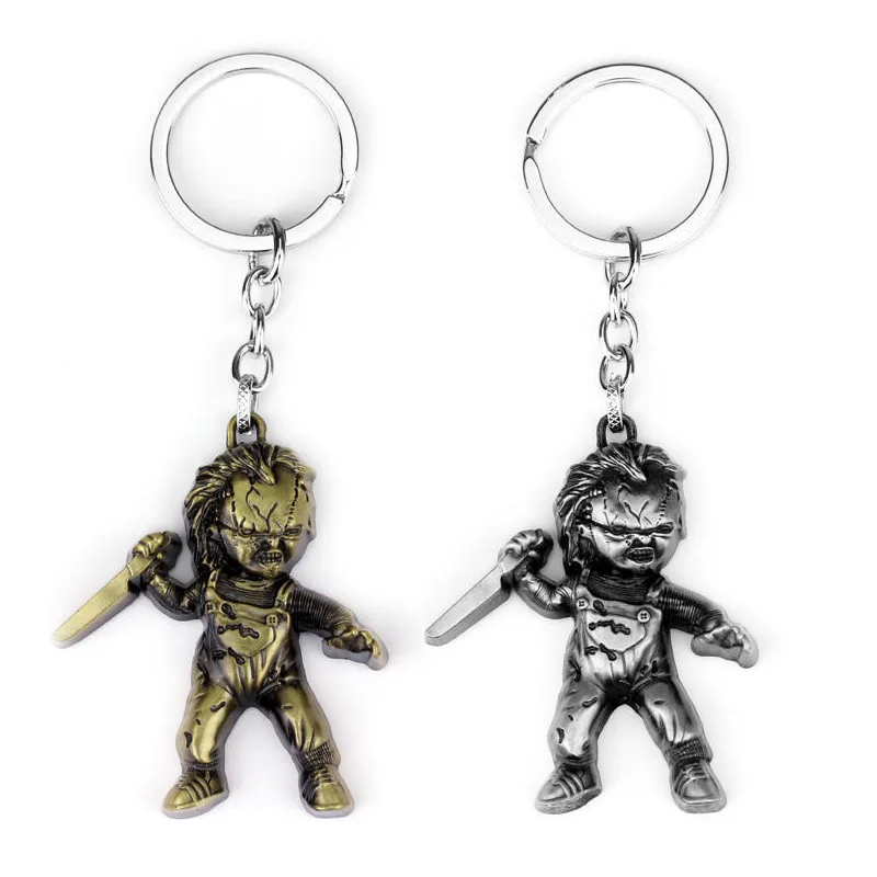 European and American 30th Anniversary Souvenir CHUCKY Chuck Killer Doll Keychain Gold Silver Color Key Ring Jewelry Accessories | Украшения