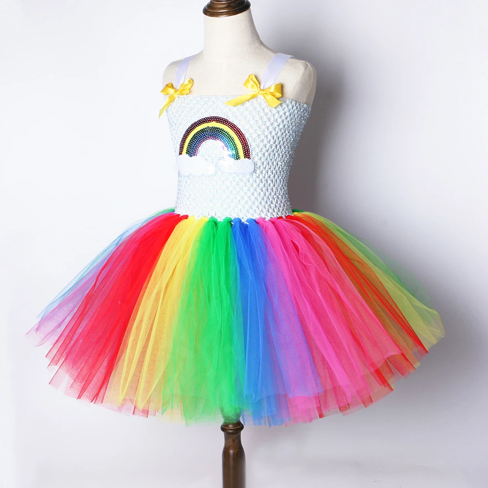 Rainbow Tutu Dress Girl Kids Princess 